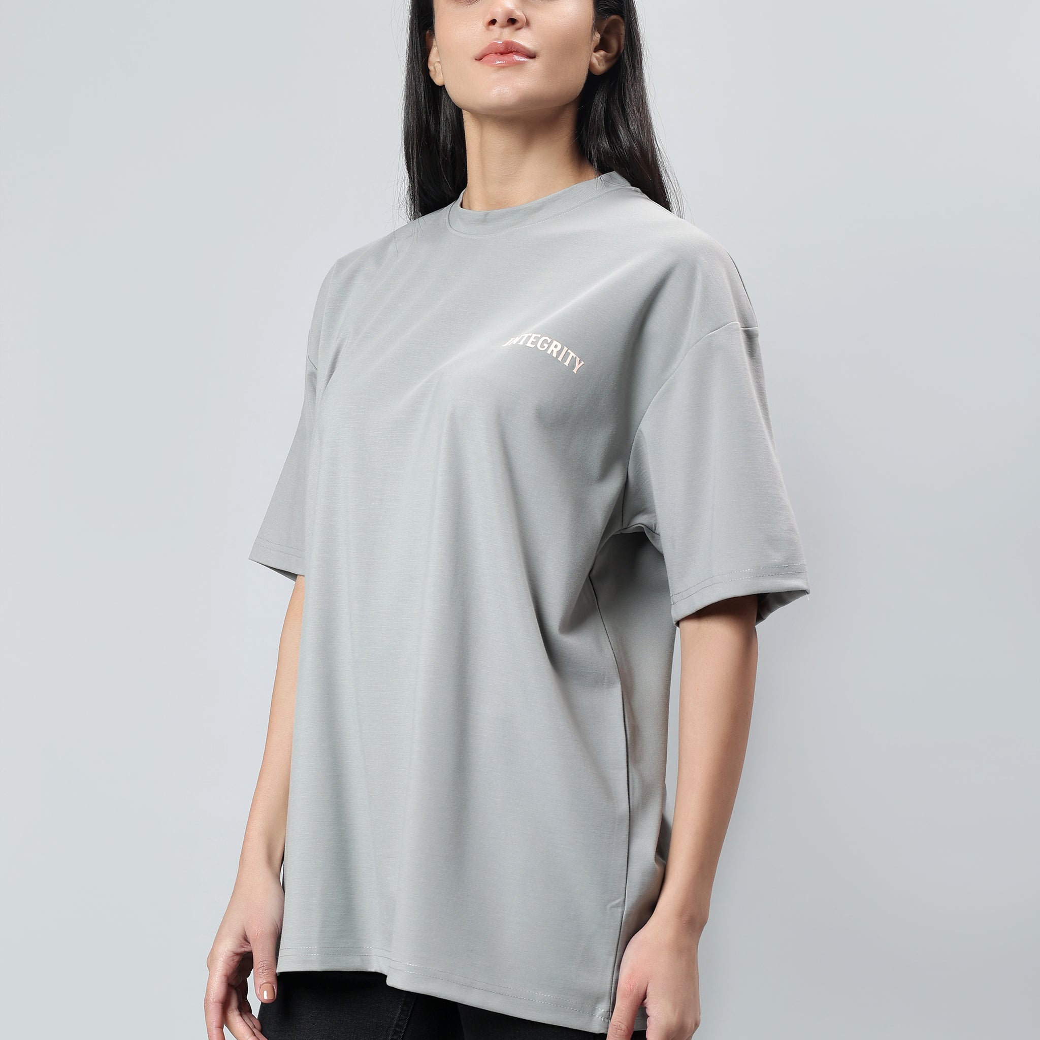 Women's Solid Cotton Stretch Half Sleeve Round Neck Oversize T-Shirt